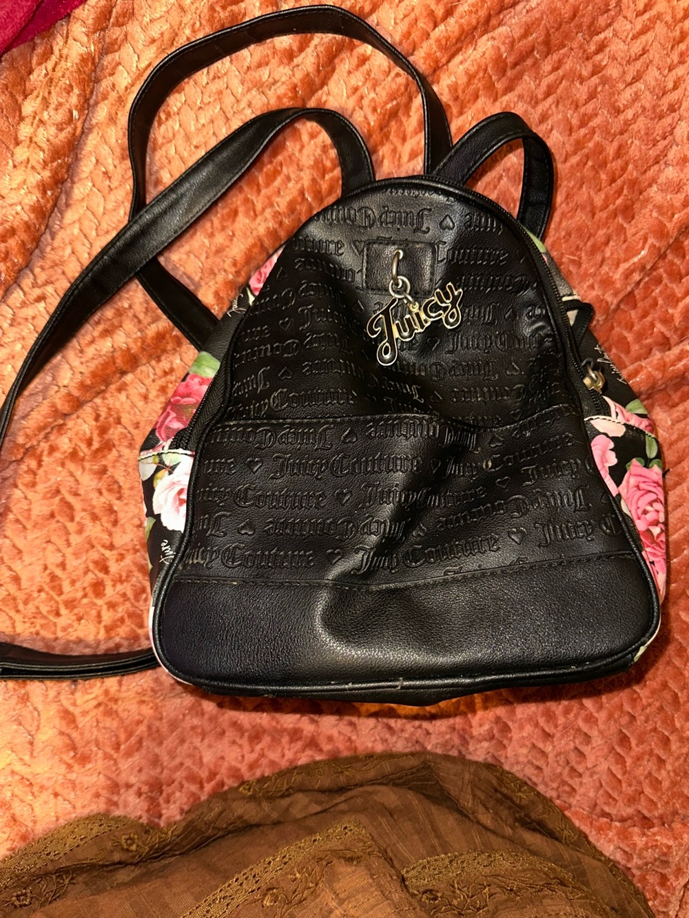 Juicy Couture Black Floral Panel Mini Backpack